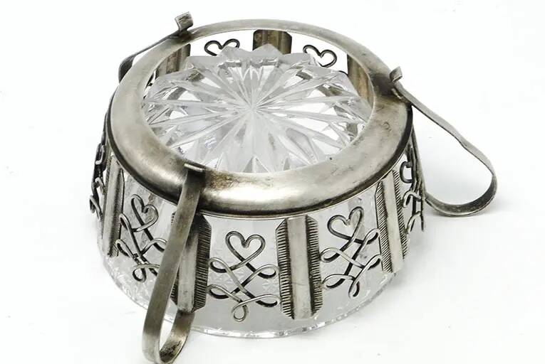 Postmodernist sugar bowl, silver-plated brass, HEFRA, Poland, 1970s