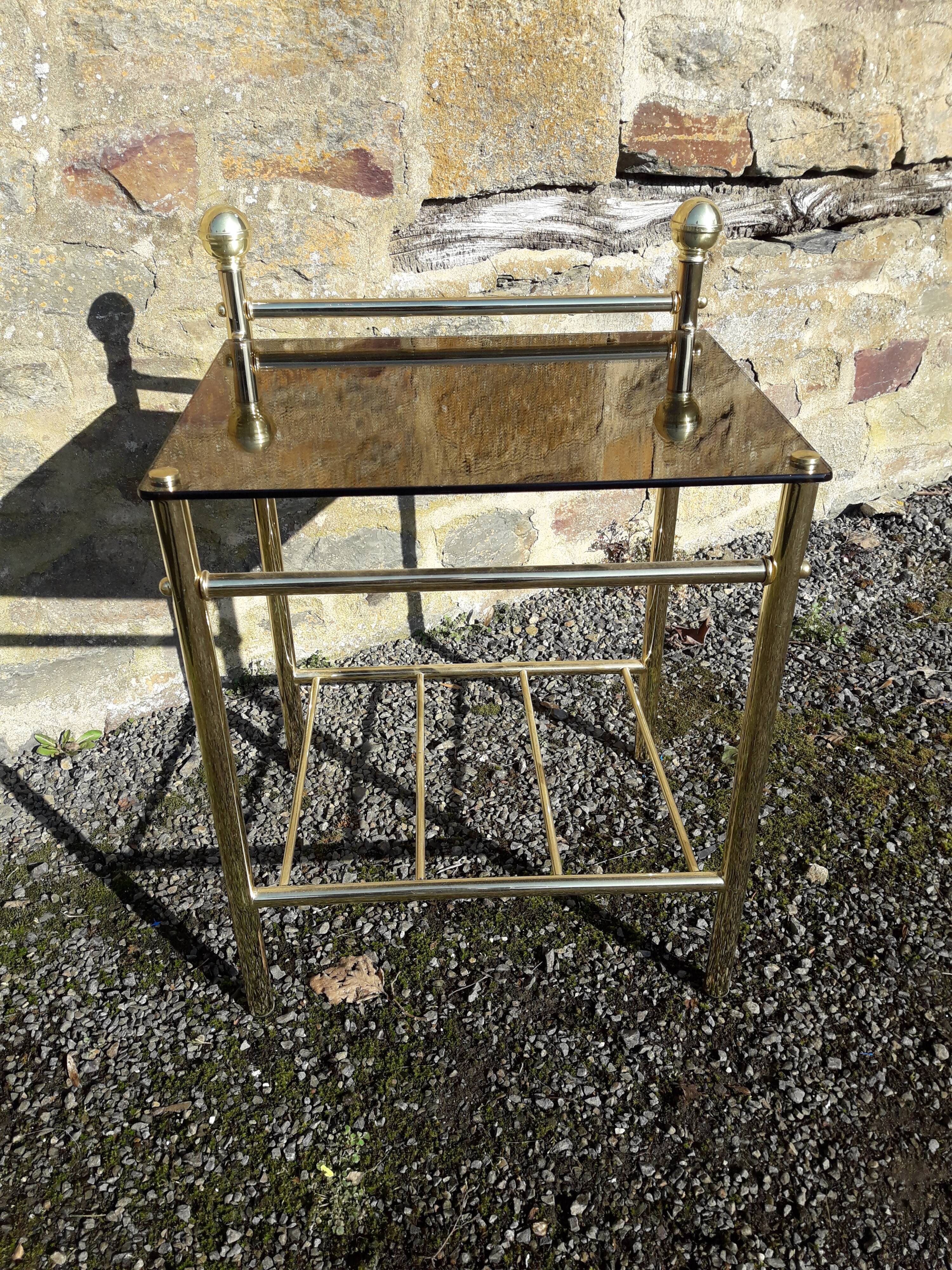 Bedside table or end table in mirrored glass and gold metal