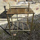 Bedside table or end table in mirrored glass and gold metal