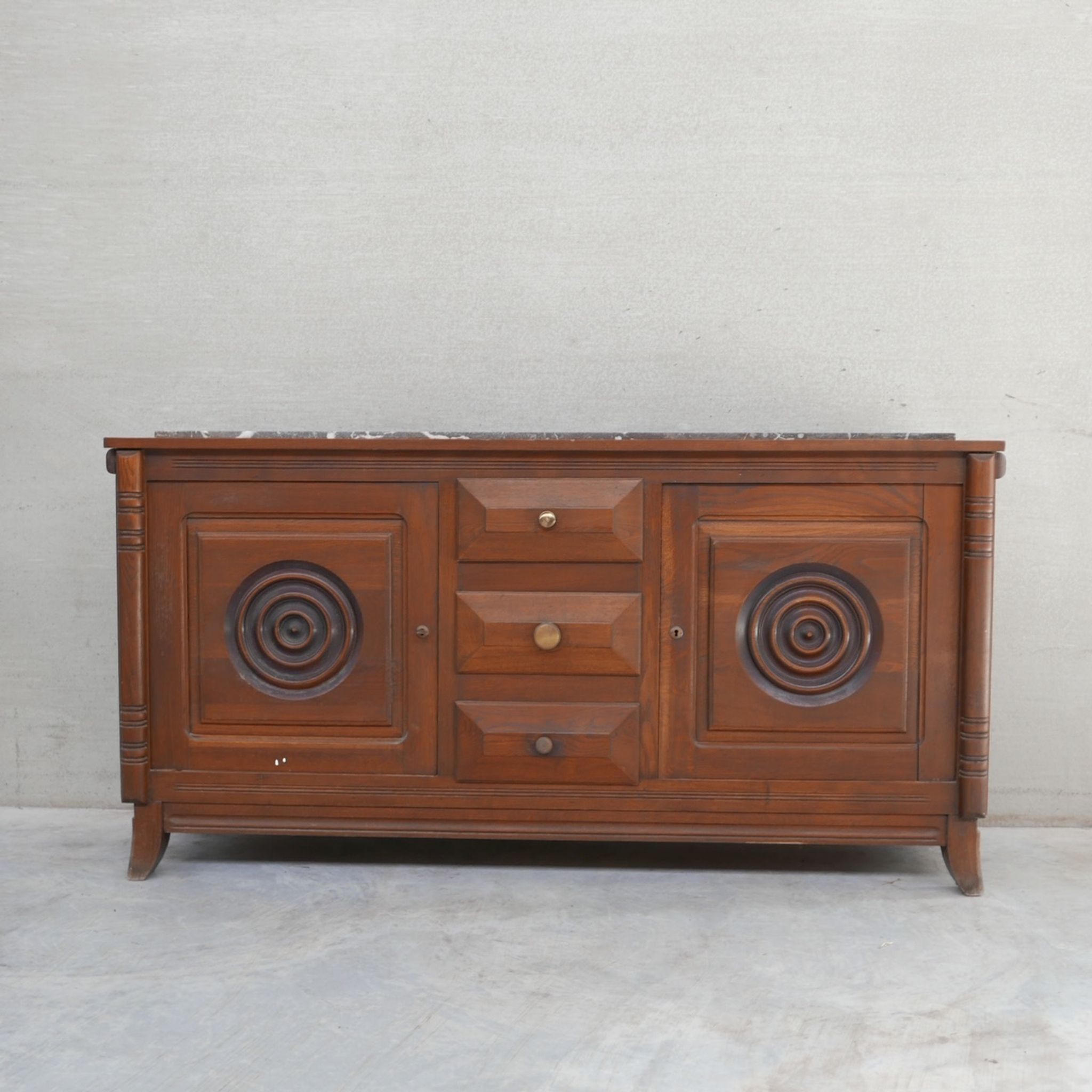 Dudouyt Style French Art Deco Oak and Marble Sideboard