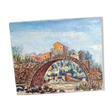 Huile sur toile Pont provencal signée Louis Charles Benazeth XXème