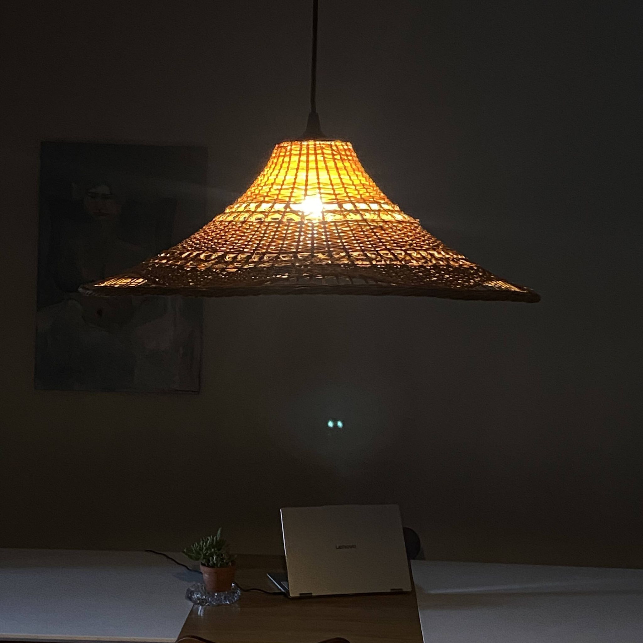 Very large vintage rattan pendant light.