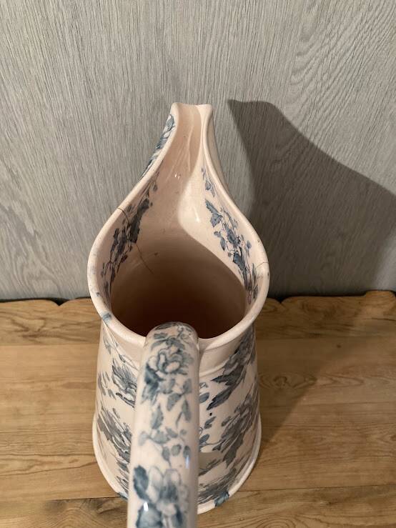 Antique water pitcher, English earthenware, Floral Furnivals England