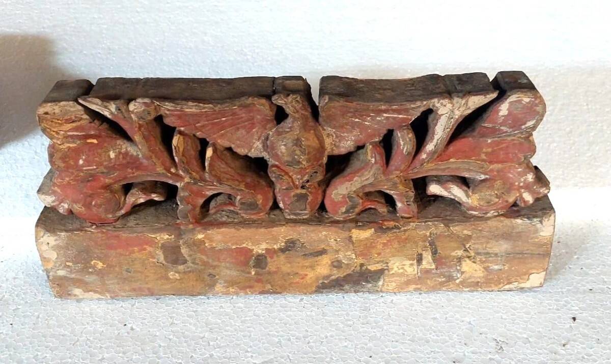 Antique fragment of a 19th century Sicilian carved wooden cart