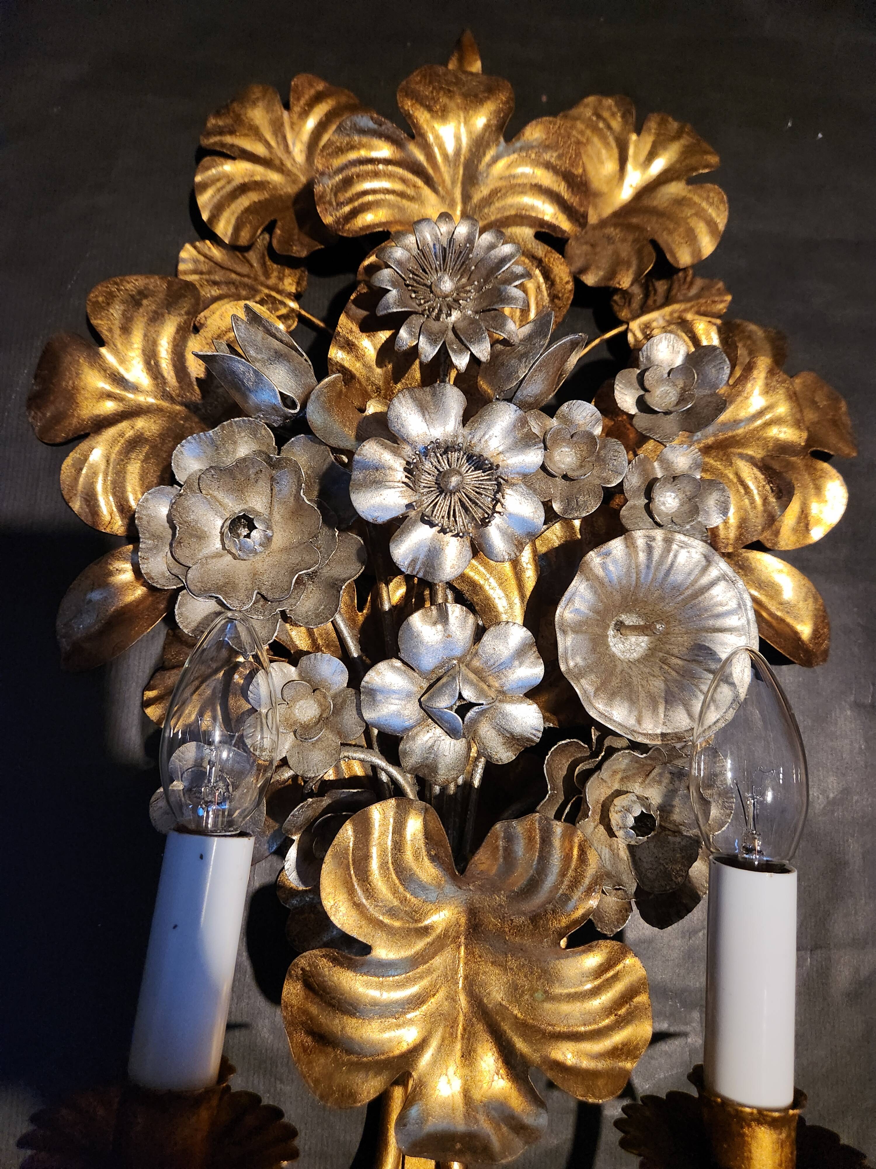 S.Salvadori Wandlampe vergoldet ersilbert Blumenmuster