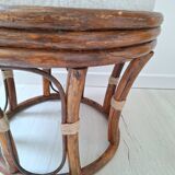 Rattan and boucle fabric pouf
