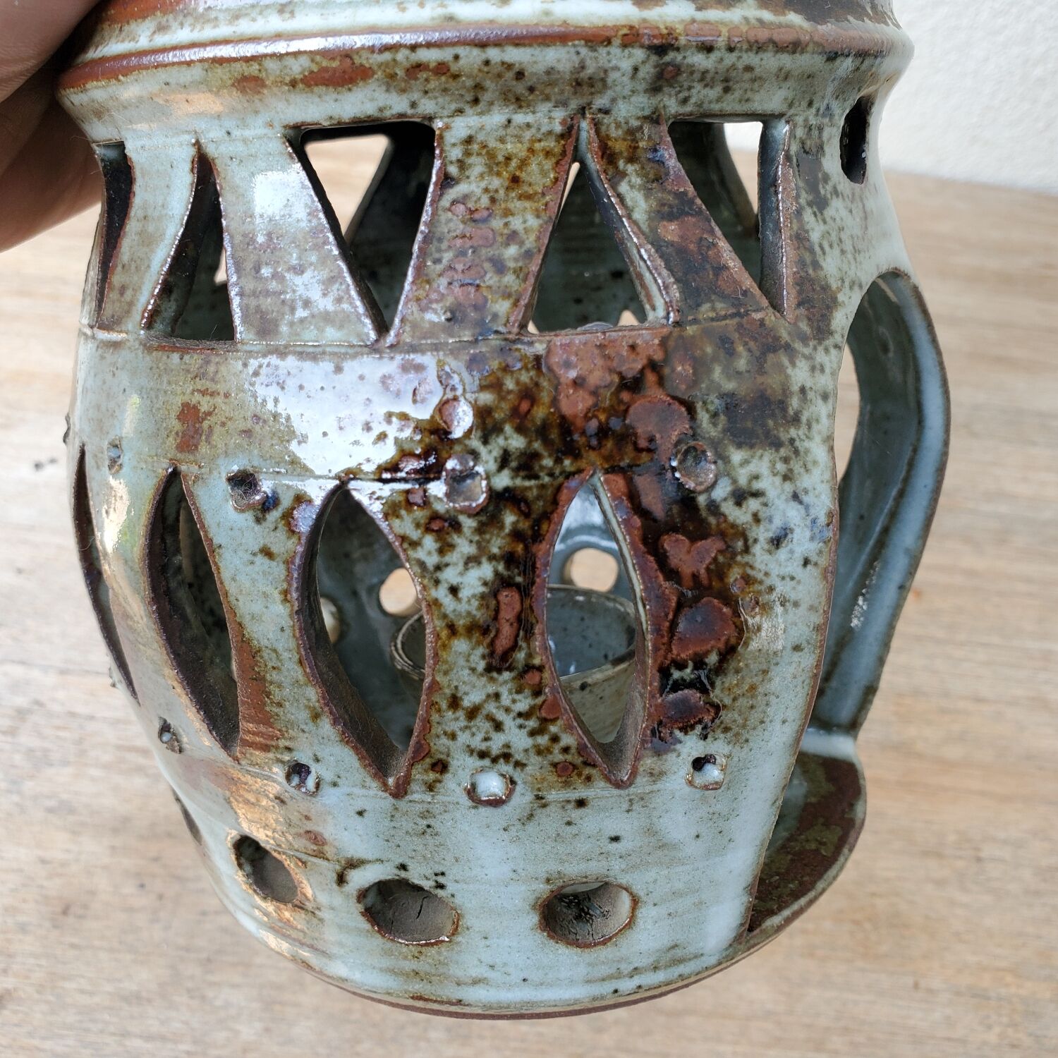 Signed sandstone lantern candle holder