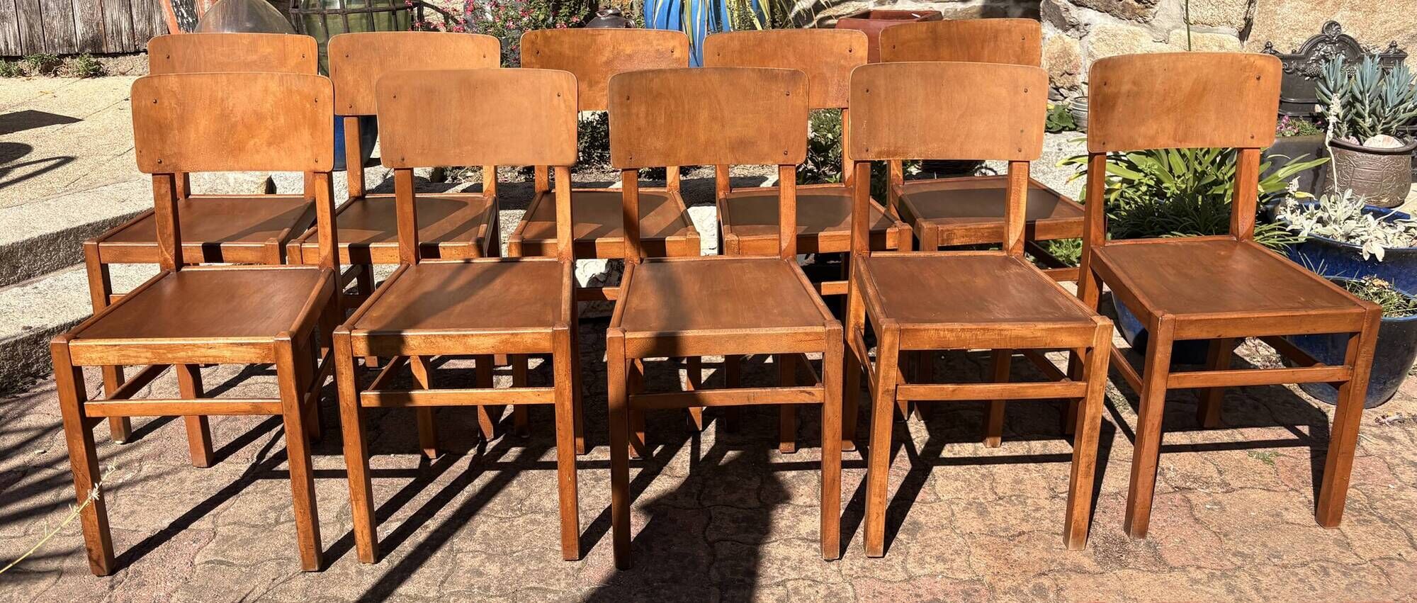 Set of 10 indestructible vintage bistro chairs signed ELF, 1950s.
