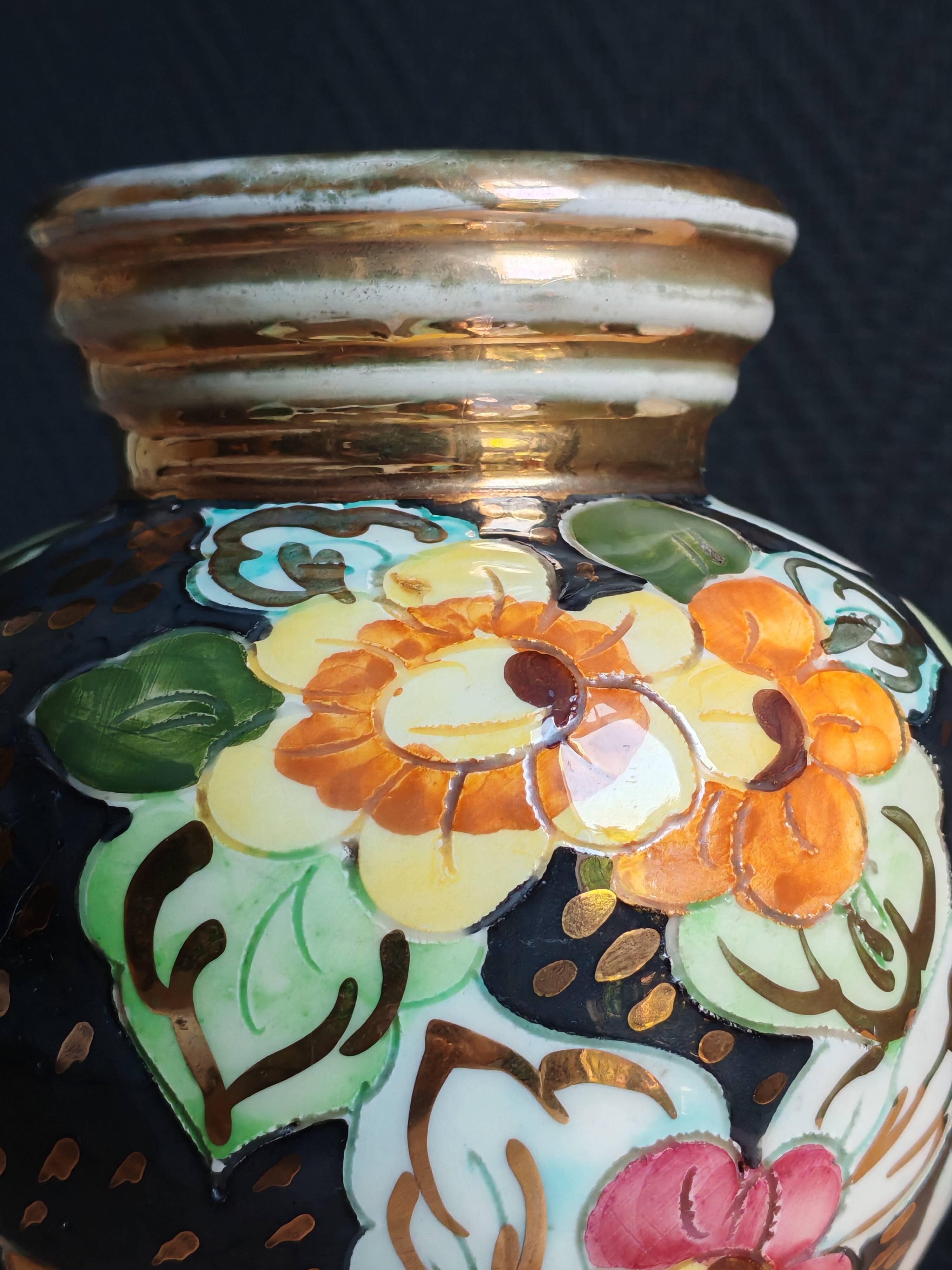 Vintage Ceramic Vase Arte Veneziana, Hand-Painted Flower Decor