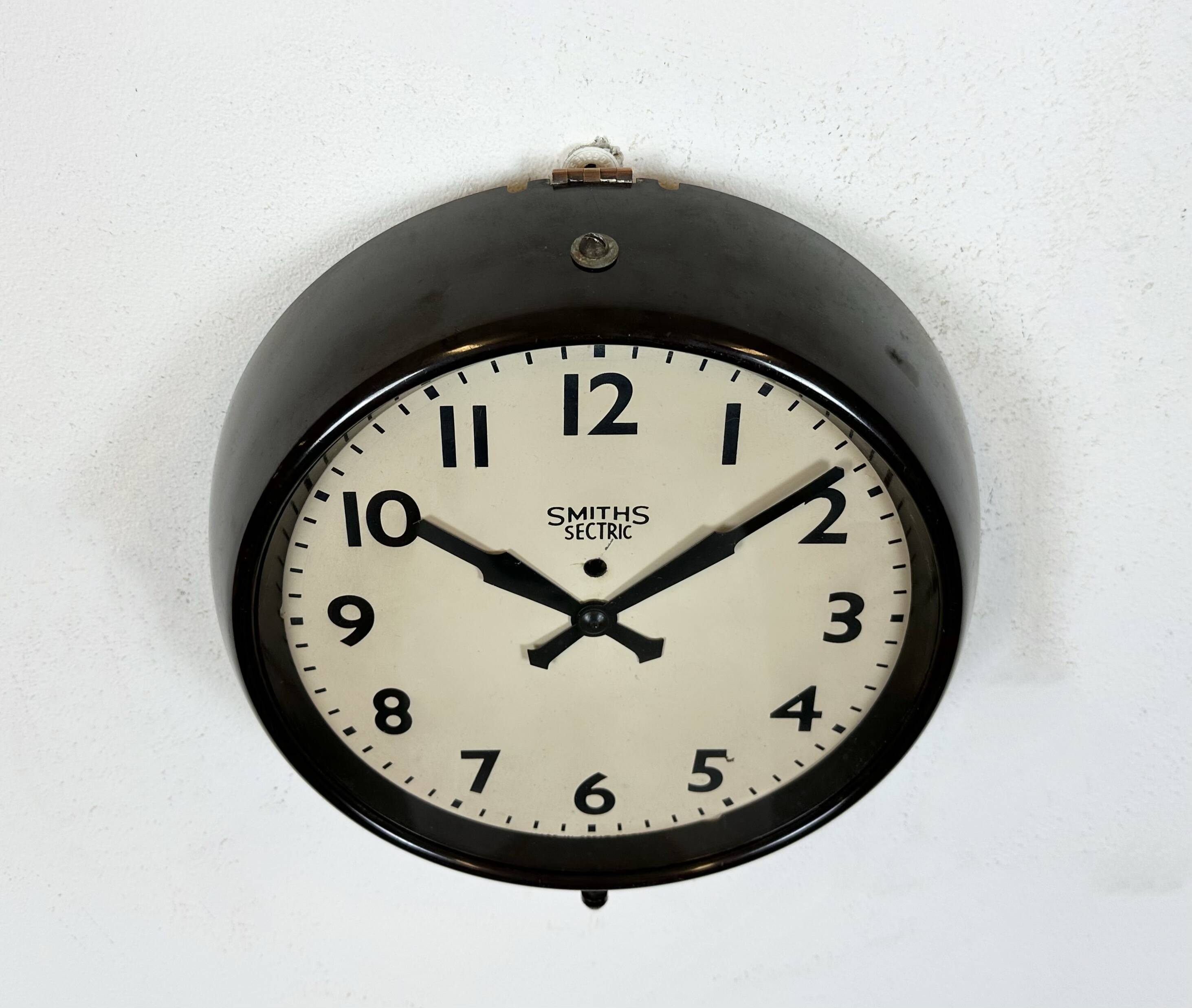 Vintage brown bakelite electric wall clock from smiths sectric, 1950s