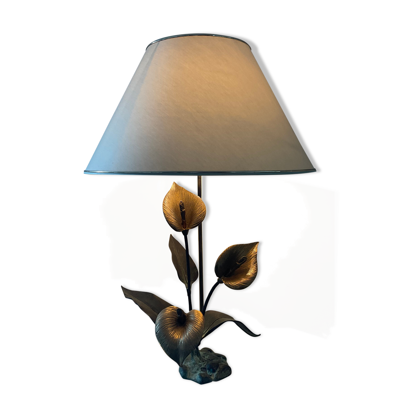 Vintage lamp in travertine and bronze 70s