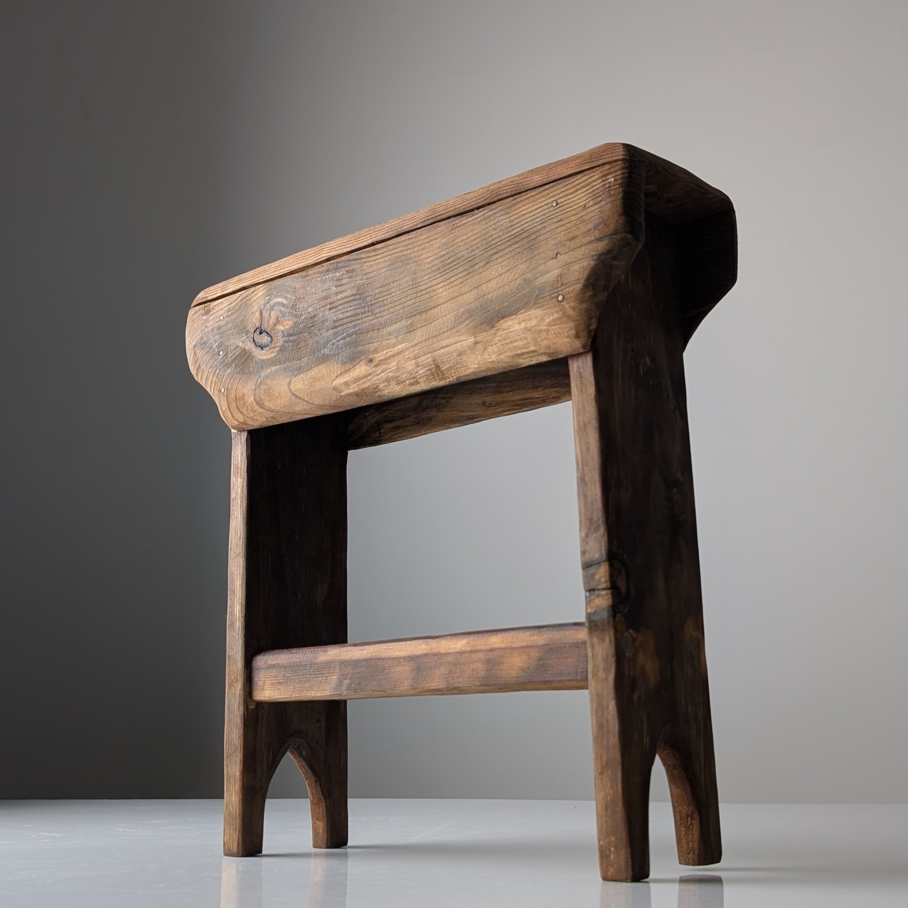 Wabi Sabi pine wood cowboy style stool, 1970s