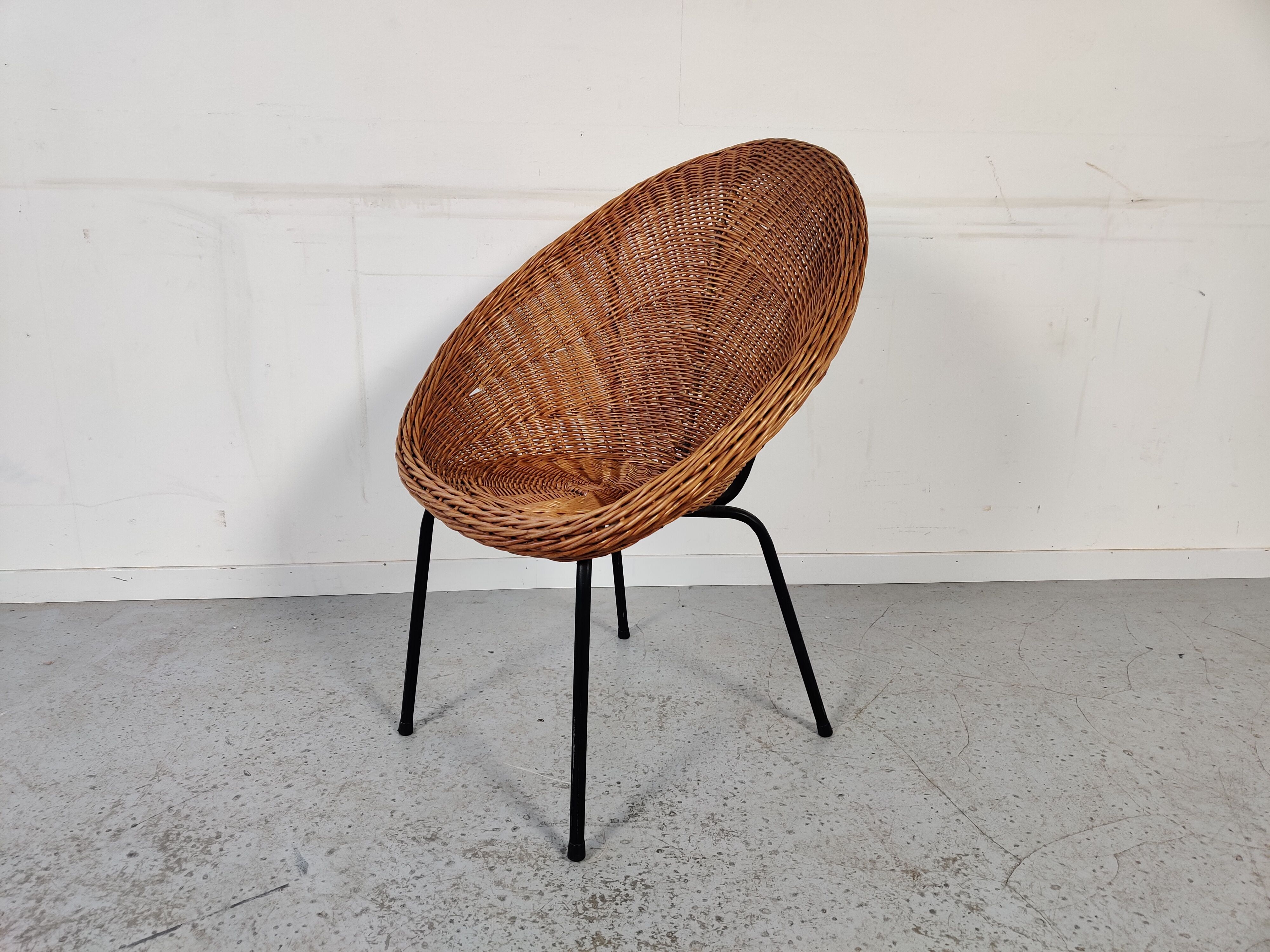 Vintage wicker and metal basket armchair, 60s/70s