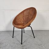Vintage wicker and metal basket armchair, 60s/70s