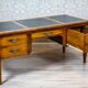 Vintage Grand Ash Prewar Desk with Brass Fillings, 1930s
