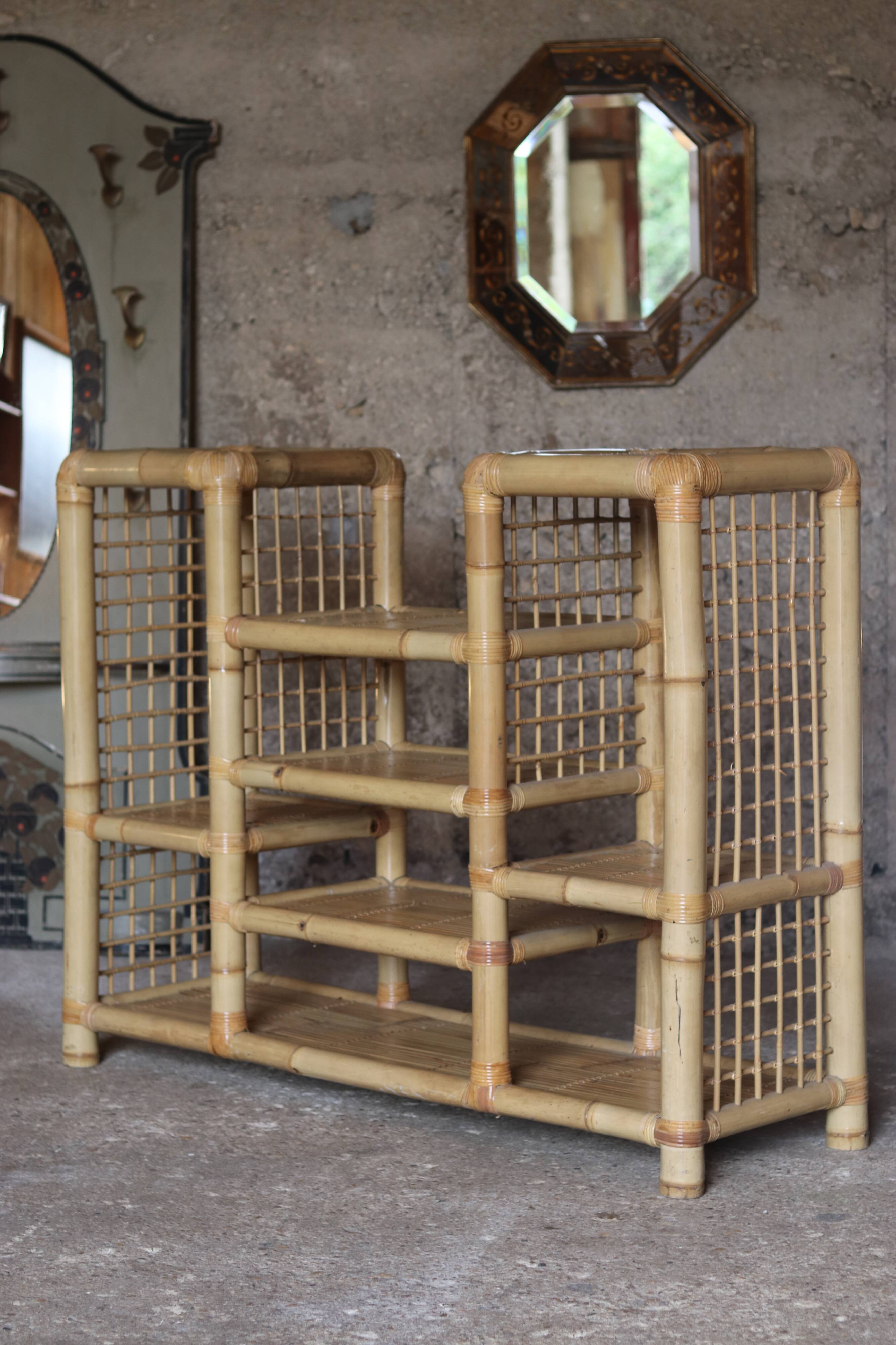 Spectacular vintage bamboo shelf