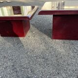 Paire de tables basses vintage en laque bordeaux signées David Lange