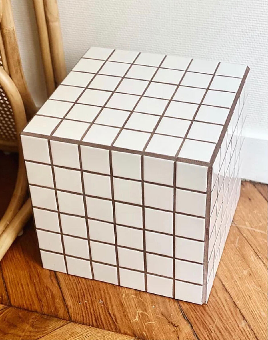 Side table cube gigi tile mosaic white joint brown sofa tip