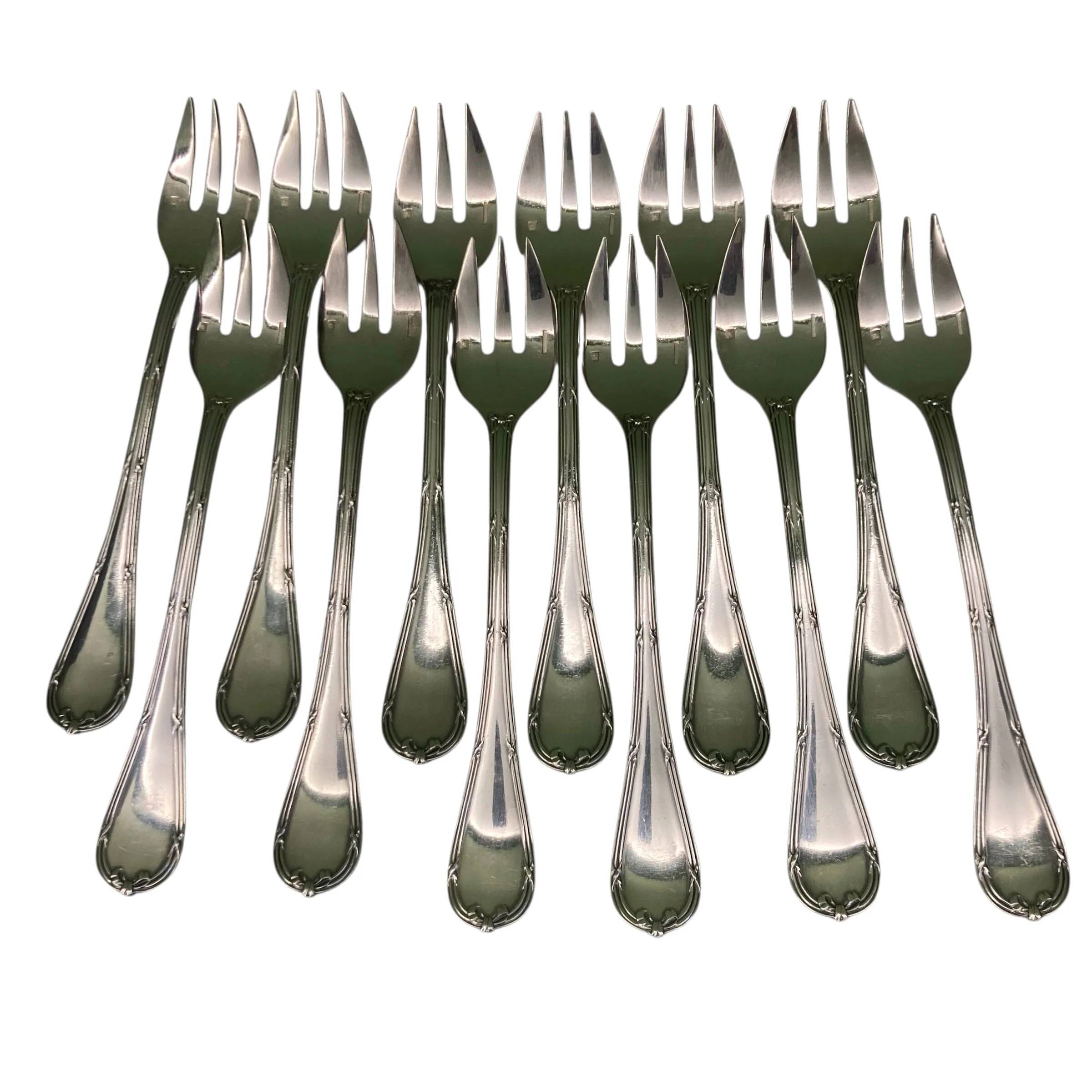 Christofle house 12 crossed ribbon oyster forks