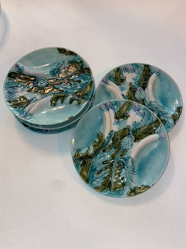 Vintage Table Art: Barbotine Plates & Limoges Server