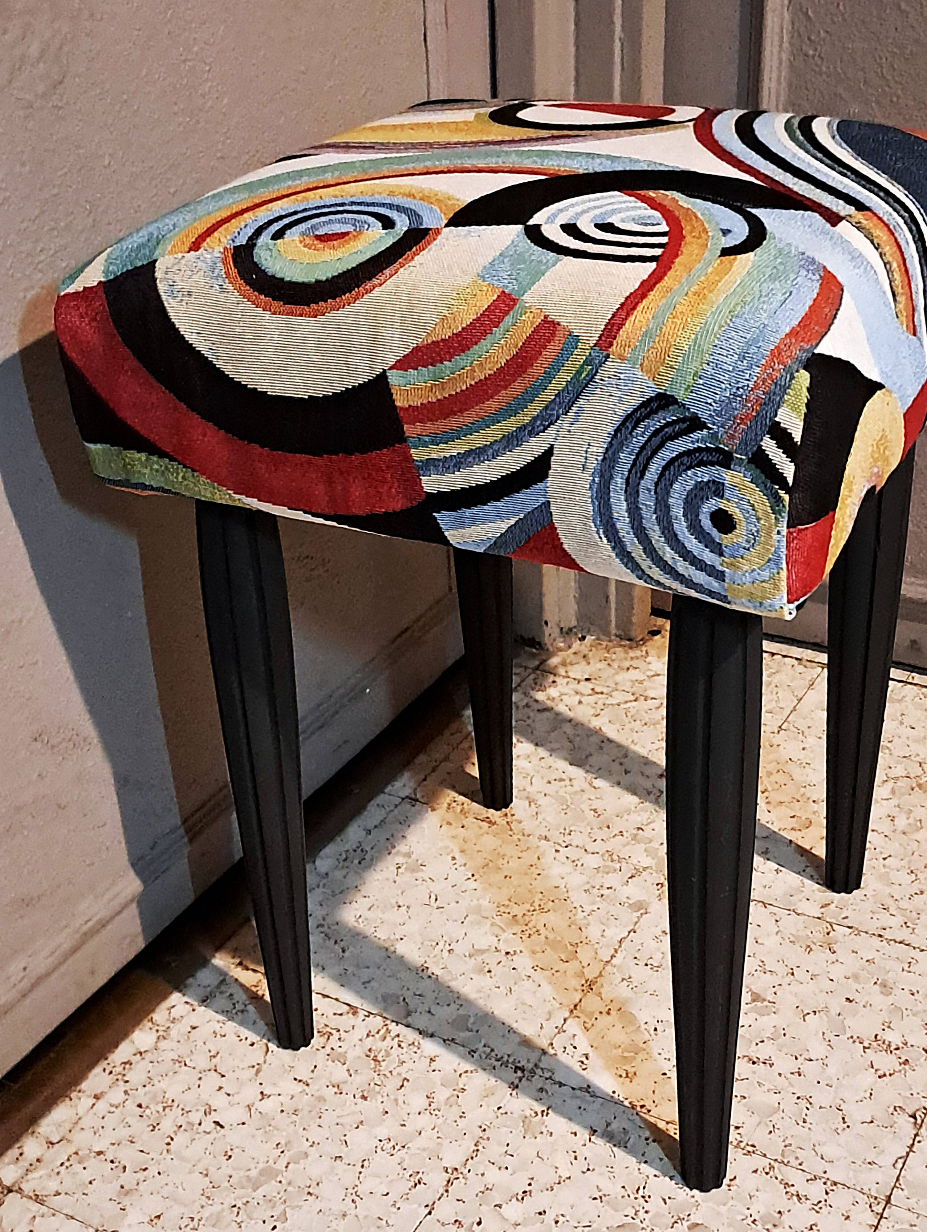 Wooden stool, upholstery restoration, 20th century, occasional furniture