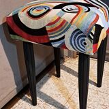 Wooden stool, upholstery restoration, 20th century, occasional furniture