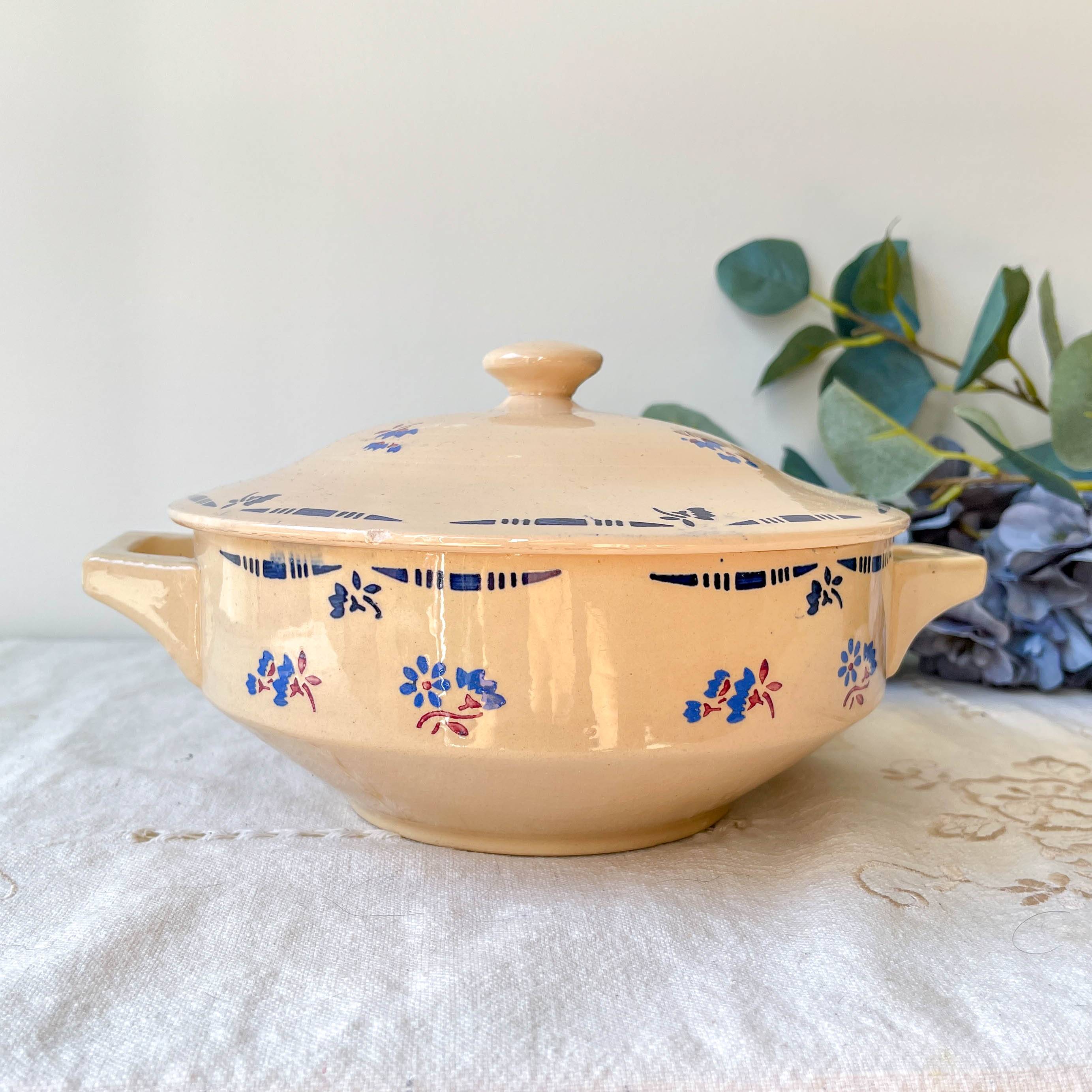 Small vintage porcelain soup tureen K&G Luneville "Flore" 1950s small blue flowers