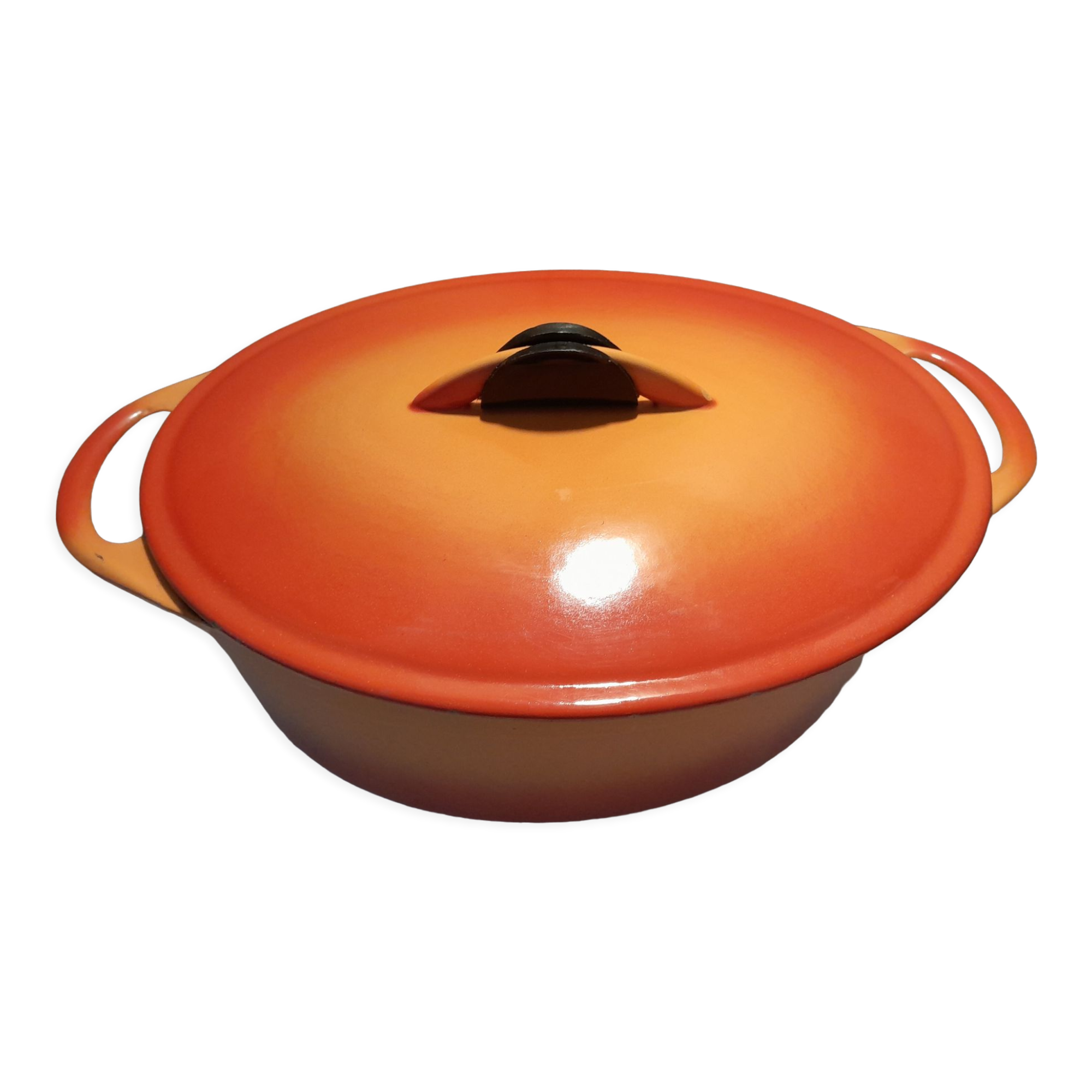 Vintage cast iron casserole orange 38.5 cm