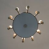 Art Deco 10-Light Round Varnished Metal Chandelier, Italy