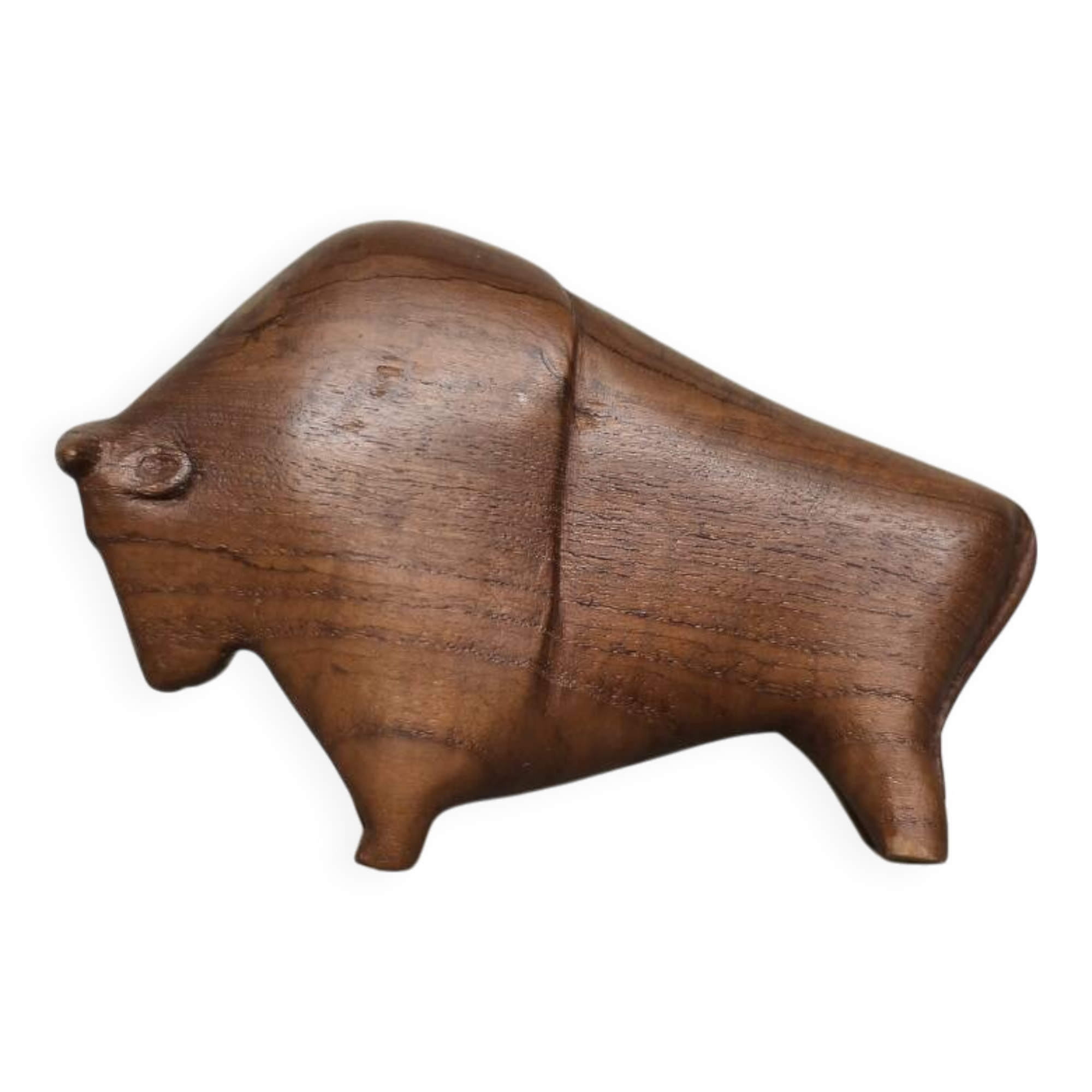 Dark teak bison figurine in mid-century modern Danish style, 1960.