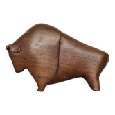Dark teak bison figurine in mid-century modern Danish style, 1960.