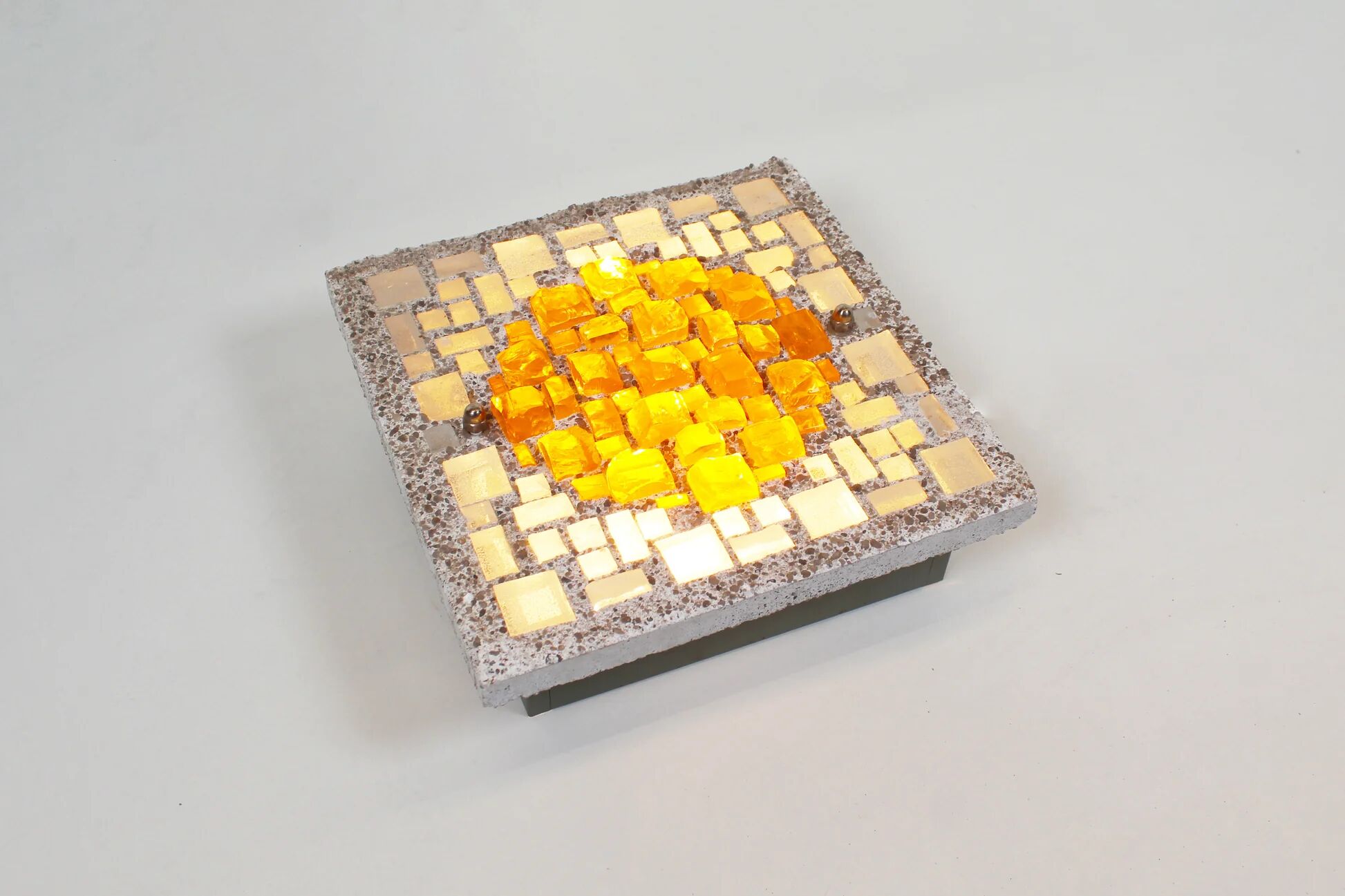 Architectural 1970s wall lamps in hammered glass and cement (2 available)
