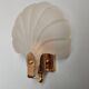 Shell-shaped wall lamp in frosted glass and vintage brass
