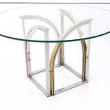 Round Brass and Steel Dining Table by Romeo Rega with Glass Top