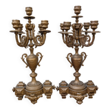 Pair of metal candelabra candle holders with 5 branches, 41cm