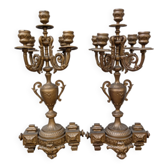 Pair of metal candelabra candle holders with 5 branches, 41cm