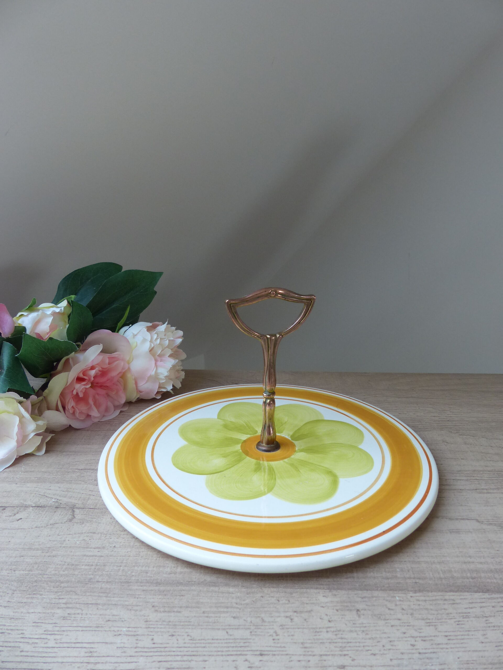 Old cheese platter handmade decoration earthenware from salins france decoration bohemian vintage cuisine