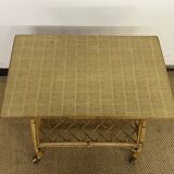 Rolling trolley / Small side table in bamboo and rattan, 1960