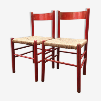 Pair of brutalist straw chairs