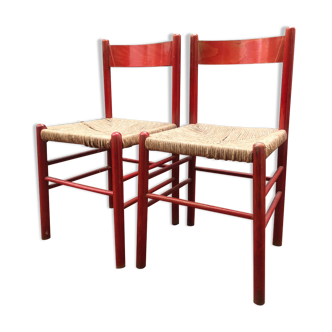 Pair of brutalist straw chairs