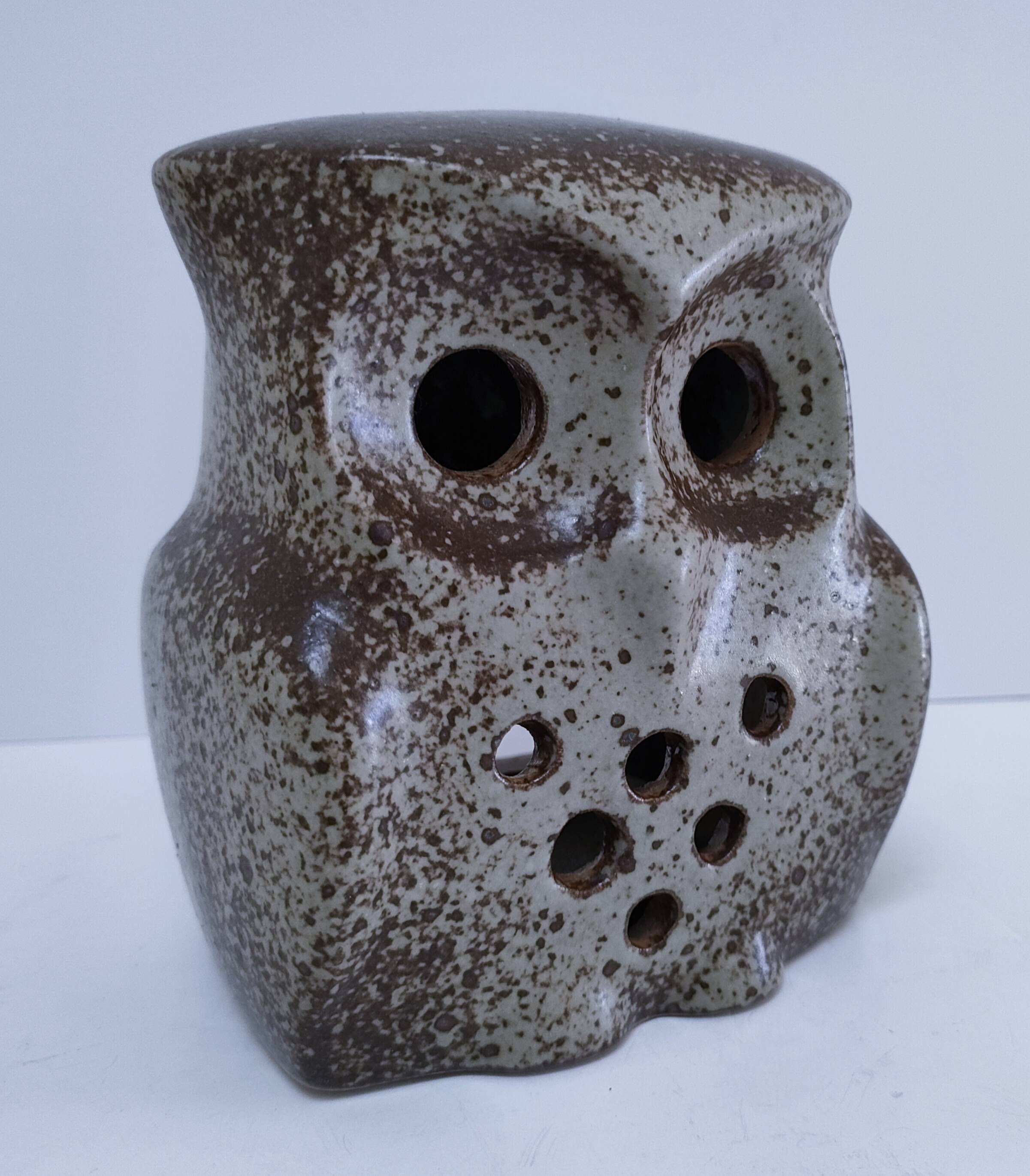 vintage pyrite stone owl candlestick
