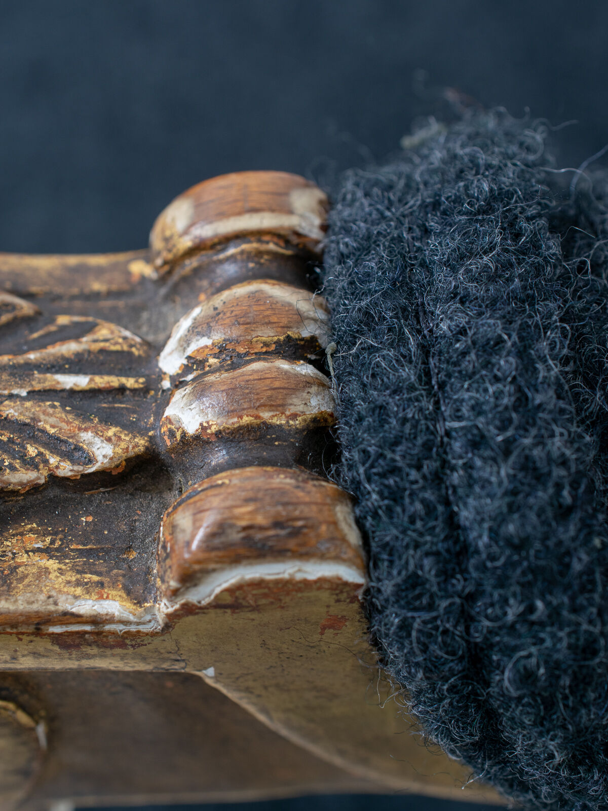 Pair of 19th century Louis XVI gilt armchairs newly re upholstered in holland and sherry fabric