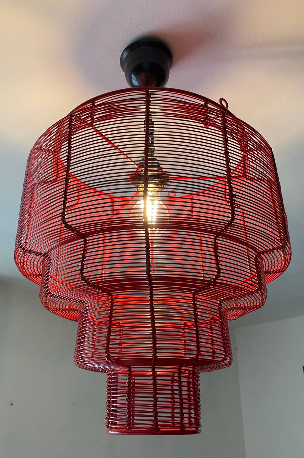 Vintage metal cage chandelier from the 80s