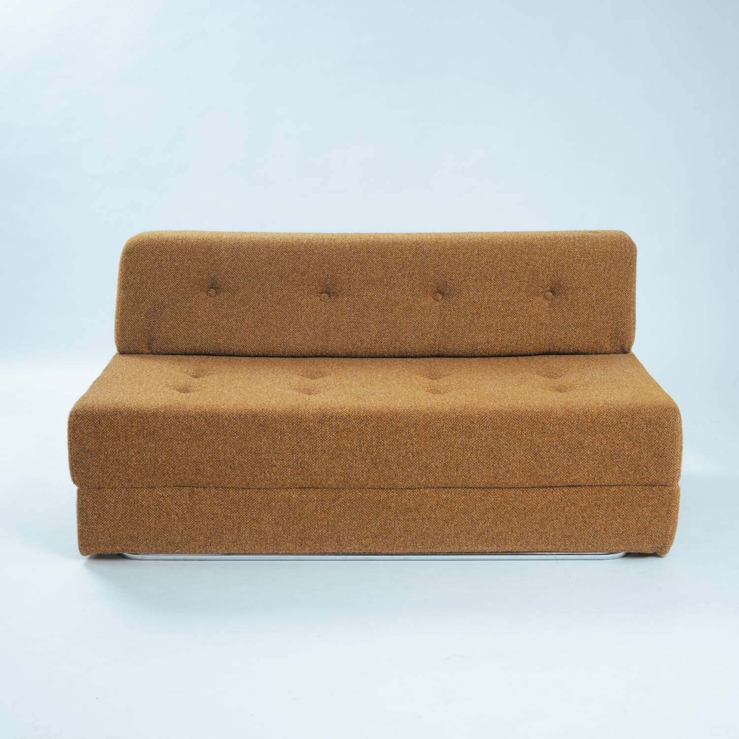 Bauhaus style tubular sleeping sofa in yellow ocre wool
