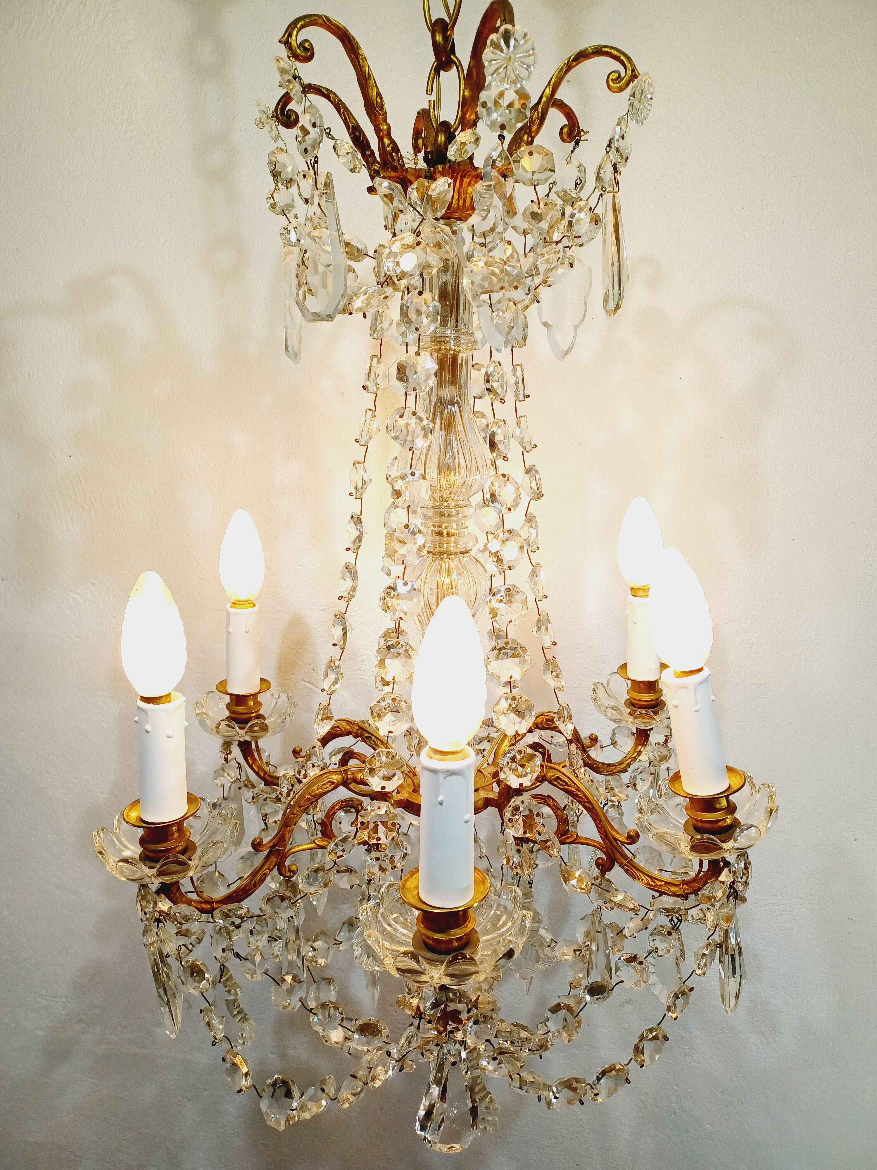 6 Light Bronze And Crystal Chandelier