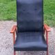 Pair of vintage beech armchairs feet compass covered with black moleskine from the 50s