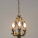 French Vintage 3 Light Cage Chandelier Hand Painted Floral Design