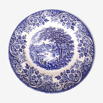 Assiette porcelaine anglaise peinte à la main, Ironstone Broadhurst Staffordshire, blanc bleu
