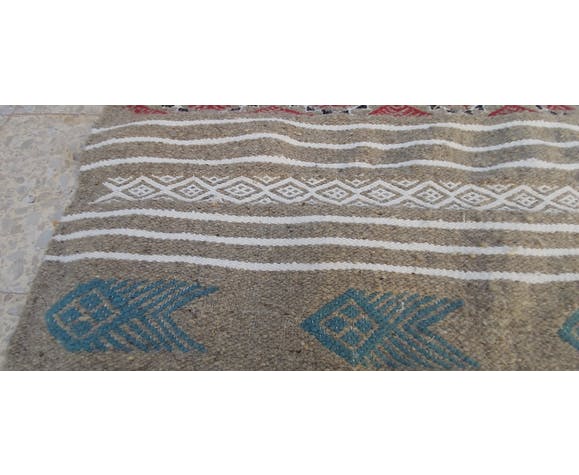 Traditional handmade Berber grey carpet in pure wool 110×70cm