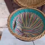 Vintage rattan worker, wrought iron tripod base, 60s